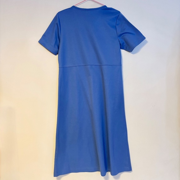 Appleseed’s Modest Short Sleeve V Neck Midi Dress Blue Womens Size Petite Small - Picture 2 of 3